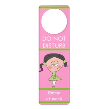 Black Hair Girl Funny Pink & Green Door Hangers by goodmoments at Zazzle