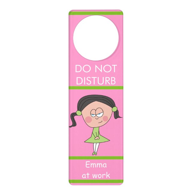 Black Hair Girl Funny Pink & Green Door Hangers (Front)