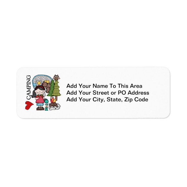 Black Hair Girl I Love Camping Label (Front)