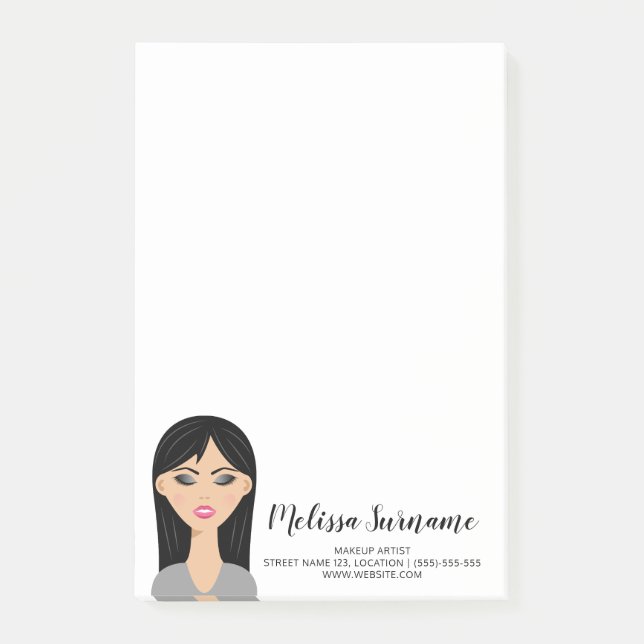 Black Hair Girl Illustration Custom Makeup Artist Post-it Notes (Front)