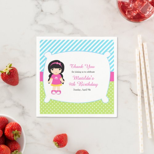 Black Hair Girl Sleepover Slumber Party Birthday Napkins