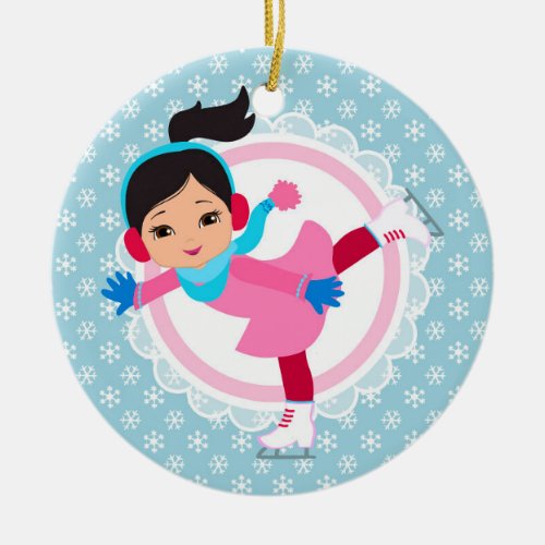 Black Hair Ice Skater _ Winter Sports Skating Ceramic Ornament