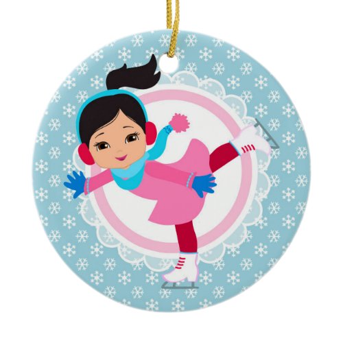 Black Hair Ice Skater - Winter Sports Skating Ceramic Ornament
