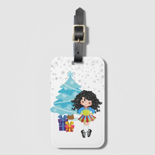 Black Hair Irish Dancer Winter Christmas Holiday Luggage Tag