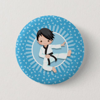 Black Hair Karate Boy Judo Martial Arts Button