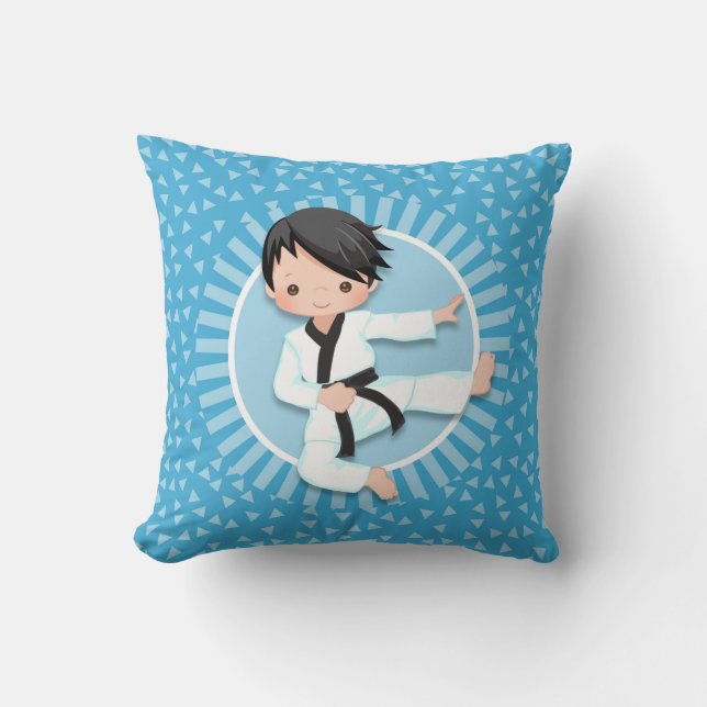 Black Hair Karate Boy Judo Martial Arts Throw Pillow (Front)