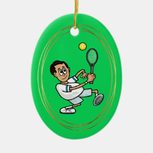 Black Hair Male Tennis Player Christmas Ornament