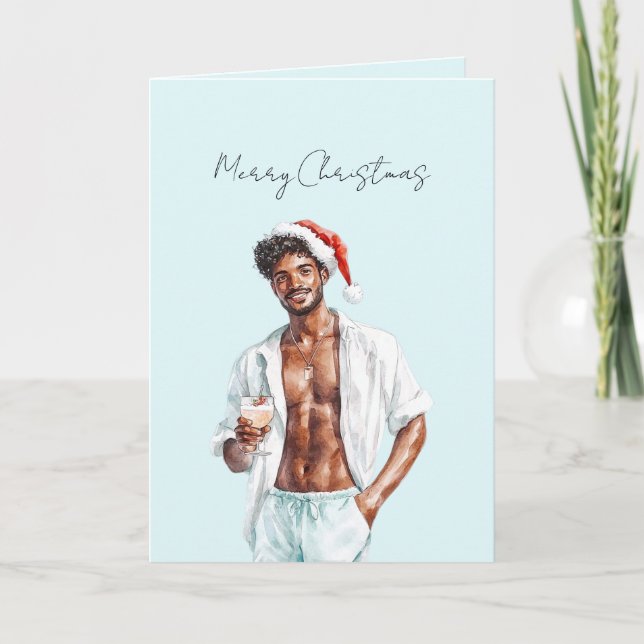 Black Hair Man Christmas   Card (Front)