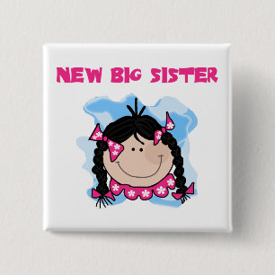 Black Hair New Big Sister Tshirts and Gifts Pinback Button