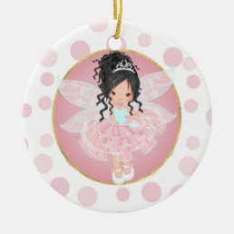 Black Hair Pink Fairy Ceramic Ornament