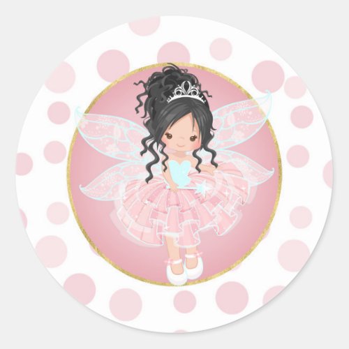Black Hair Pink Fairy Classic Round Sticker
