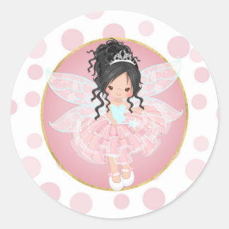 Black Hair Pink Fairy Classic Round Sticker