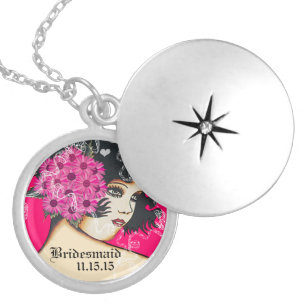 Black Hair Pink Wedding Bridesmaid Necklace