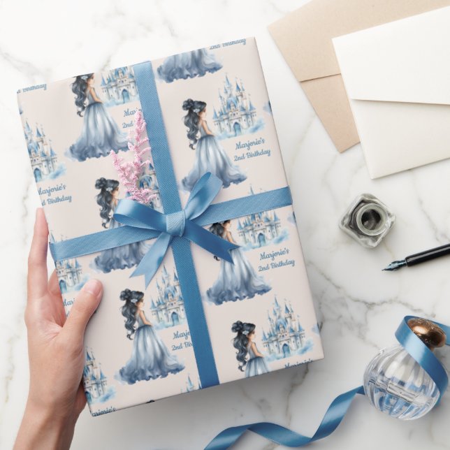 Black Hair Princess and Castle Wrapping Paper (Gifting)