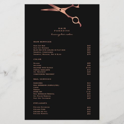 Black Hair Salon Copper Price List Menu Flyer