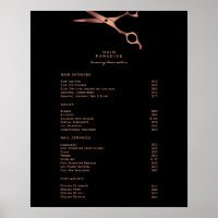Black Hair Salon Copper Price List Menu