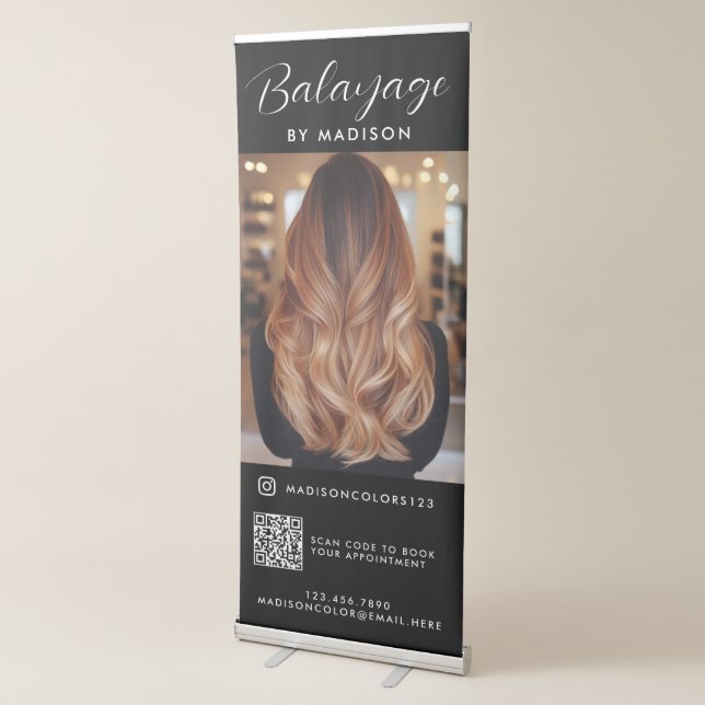 Black Hair Salon QR Code Photo Template Retractable Banner (3/4)