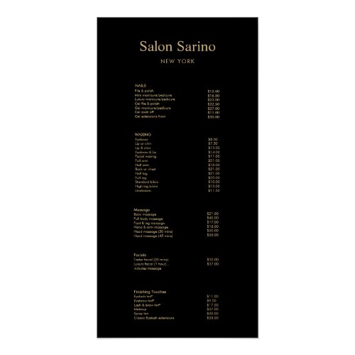 Black  Hair Salon Service Price List Menu Poster