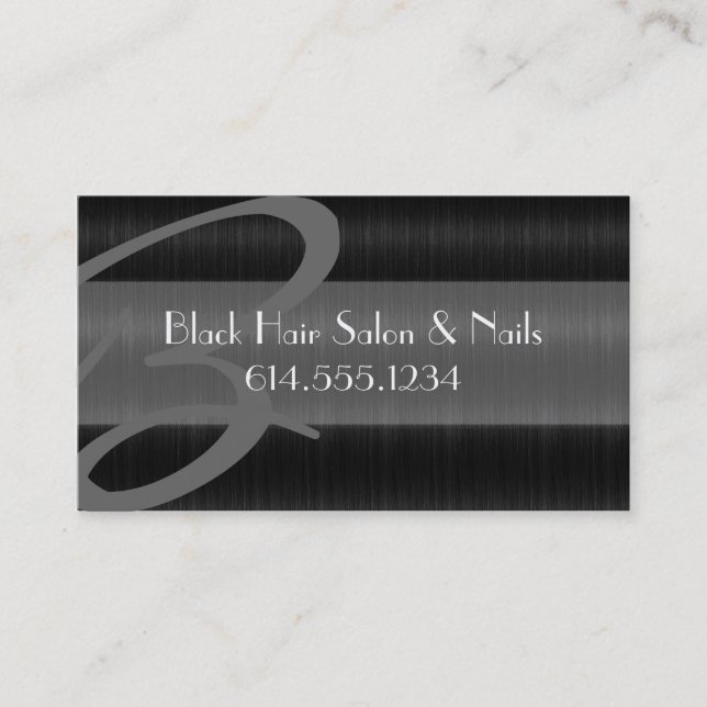 Black Hair Salon Stylish Beautician Business Card (Front)