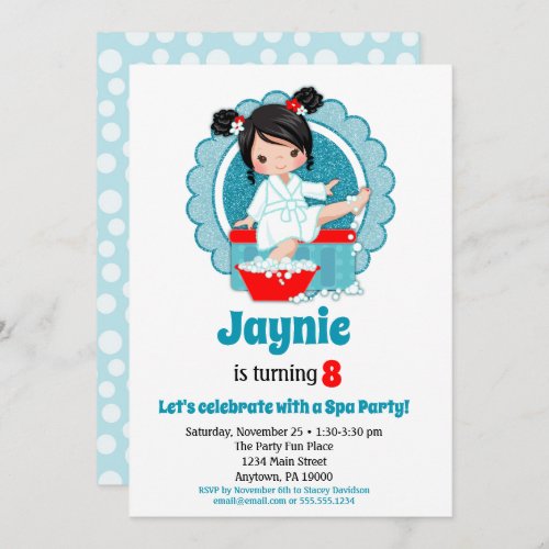 Black Hair Spa Party Girls Birthday Invitation