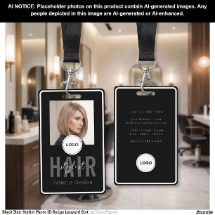 Black Hair Stylist Photo ID Badge Lanyard Slot