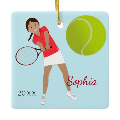 Black Hair Tennis Player Keepsake Ceramic Ornament
