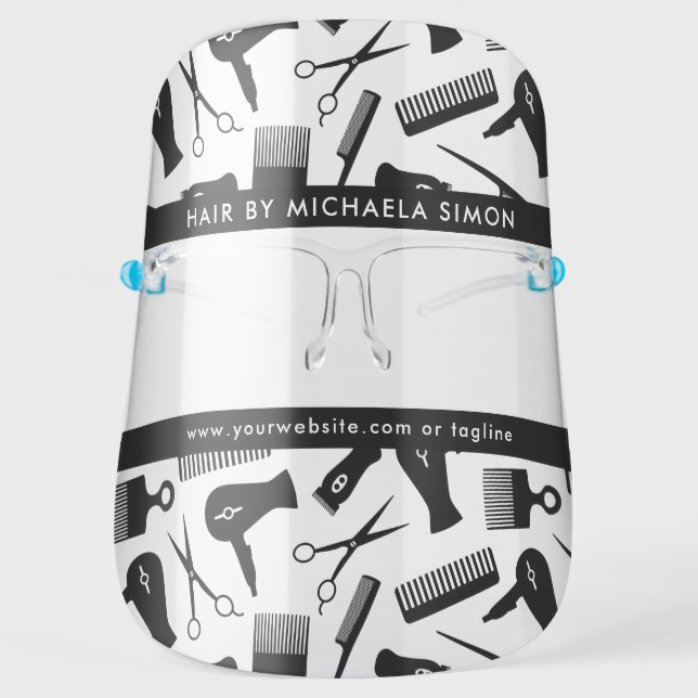 Black Hair Tools Pattern Add Name Face Shield (Front)