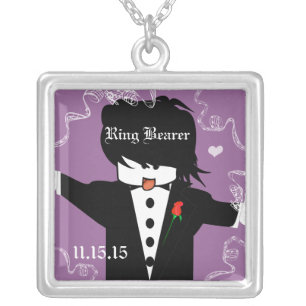 Black Hair Wedding Ring Bearer Necklace