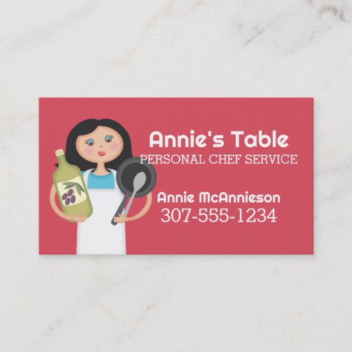 Customizable Black hair woman chef olive oil cooking biz cards business card