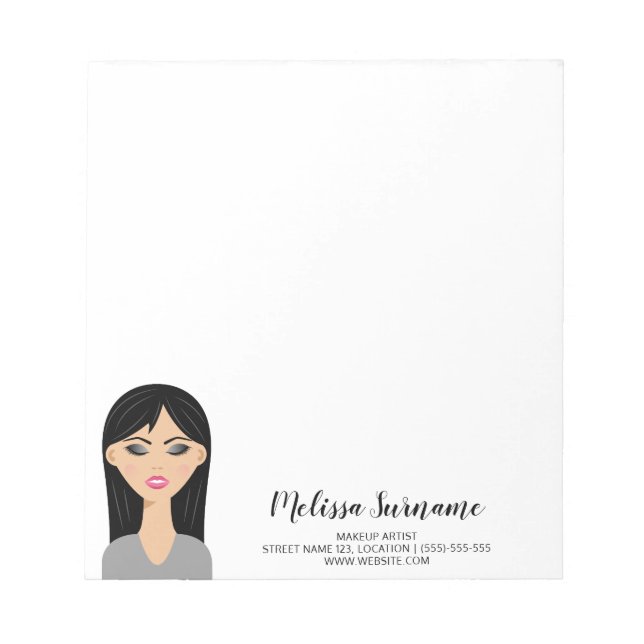 Black Hair Woman Custom Makeup Artist Notepad (Front)