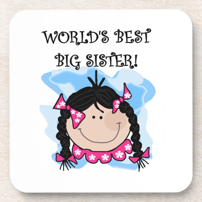 Black Hair World's Best Big Sister Gifts Drink Coaster (Front)