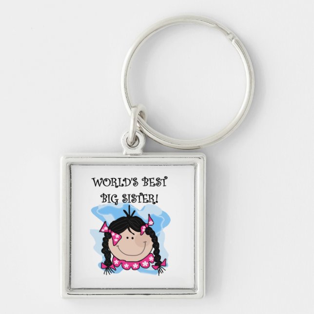 Black Hair World's Best Big Sister Gifts Keychain (Front)