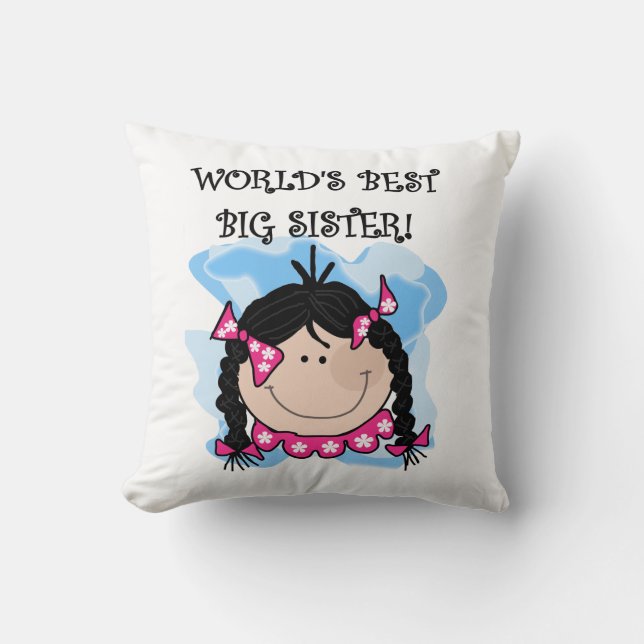 Black Hair World's Best Big Sister Gifts Throw Pillow (Front)