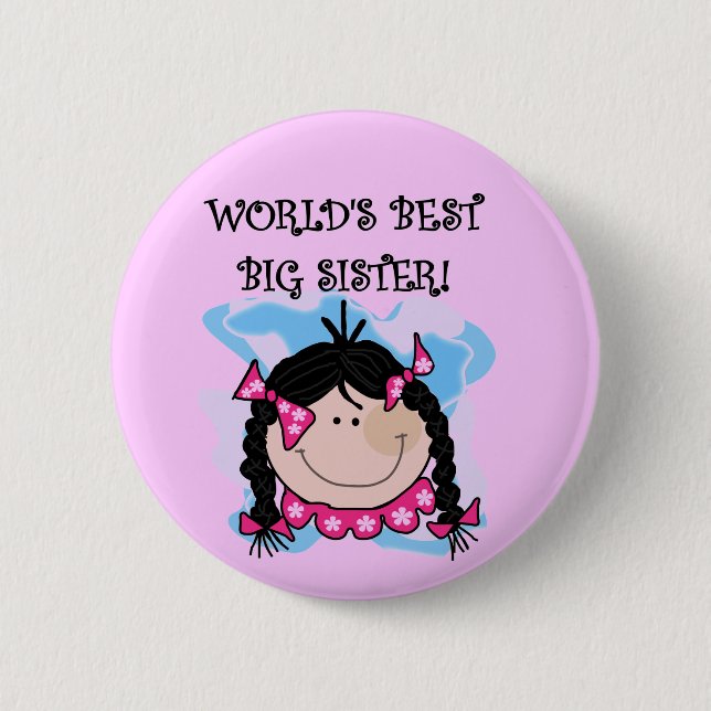 Black Hair World's Best Big Sister Tshirts Button (Front)