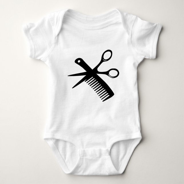black hairdresser comb scissors baby bodysuit (Front)