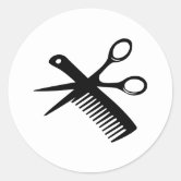 black hairdresser scissors classic round sticker