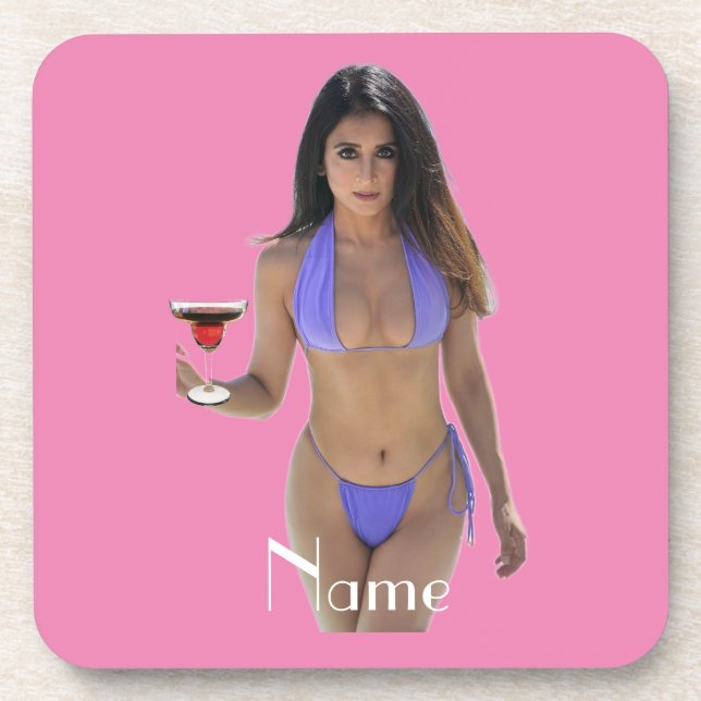 Black-haired Bikini Beauty Thunder_Cove Beverage Coaster (Front)