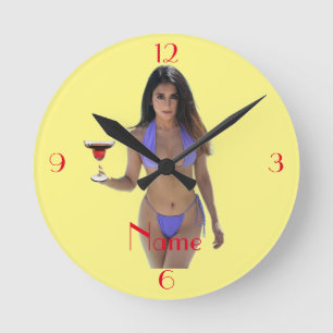 Black-haired Bikini Beauty Thunder_Cove Round Clock