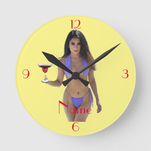 Black-haired Bikini Beauty Thunder_Cove Round Clock (Front)