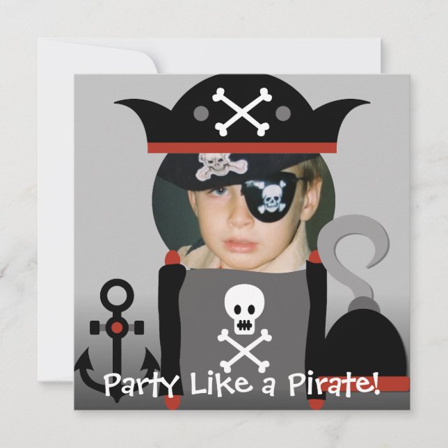 Black Haired  Boy Party Like a Pirate Invites (Front)