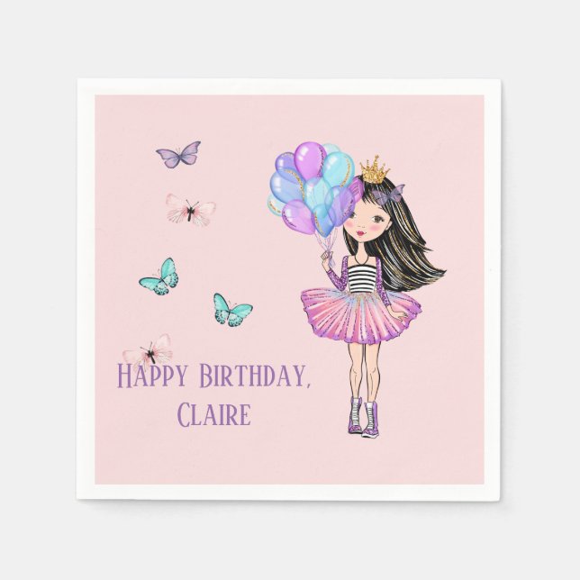 Black Haired, Brown Eyes, Birthday Princess Napkins (Front)