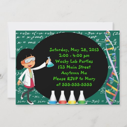 Black Haired Girl Mad Scientist Party Invitation