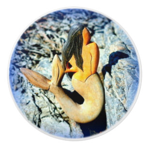 black-haired mermaid ceramic knob