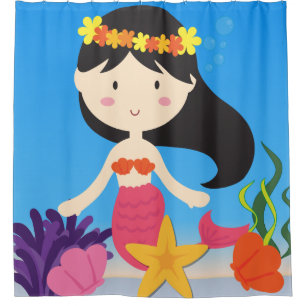 Black Haired Mermaid in the Under Sea Ocean Shower Curtain