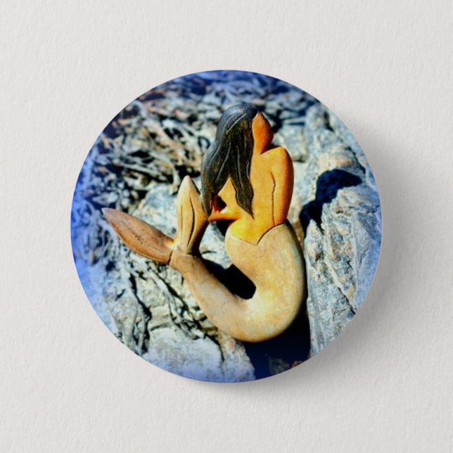 black-haired mermaid pinback button (Front)