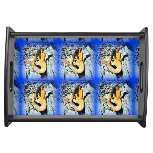 black-haired mermaids blue serving tray (Front)