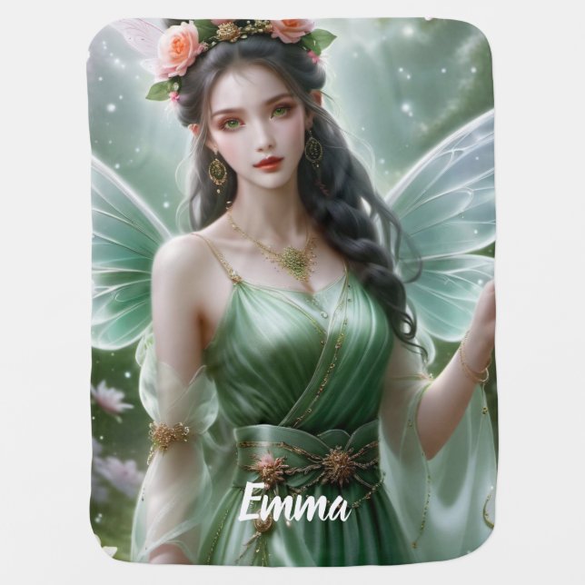 Black Haired Spring Fairy Fantasy Princess Magic Baby Blanket (Front)