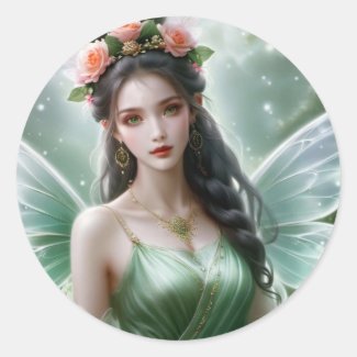Black Haired Spring Fairy Magical Fantasy Stickers