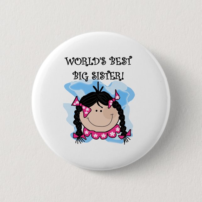 Black Haired World's Best Big Sister Button (Front)