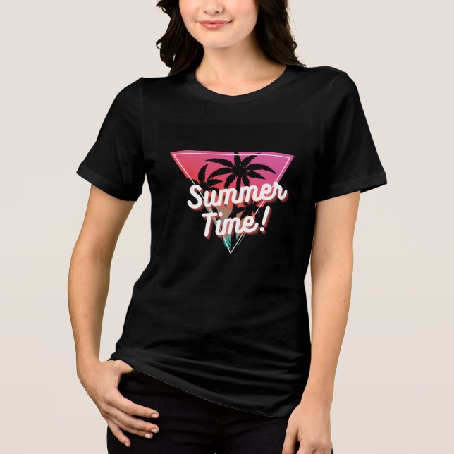 Black half sleeves T shirt with summer design (Front)